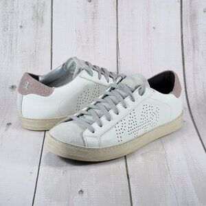 P448 John Paisley Lace up Low Top Sneakers Women's White/Bronze Round Toe Sz 9M